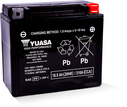 Yuasa YTX20HL Maintenance Free AGM 12 Volt Battery